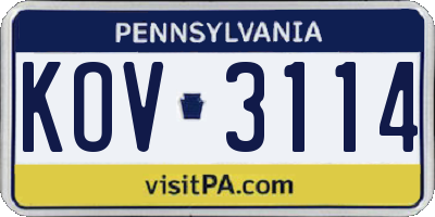 PA license plate KOV3114