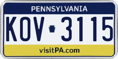 PA license plate KOV3115