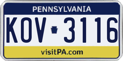 PA license plate KOV3116