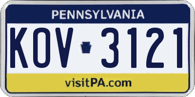 PA license plate KOV3121