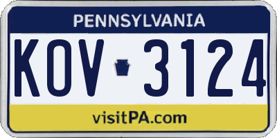 PA license plate KOV3124