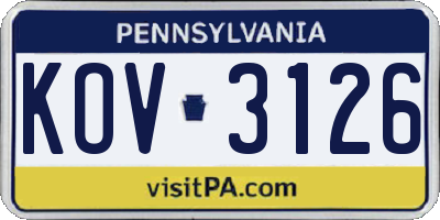 PA license plate KOV3126
