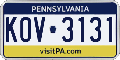 PA license plate KOV3131
