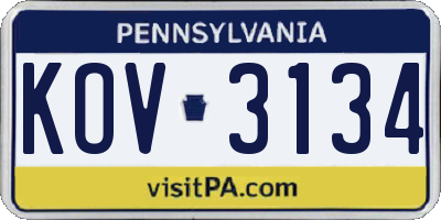 PA license plate KOV3134