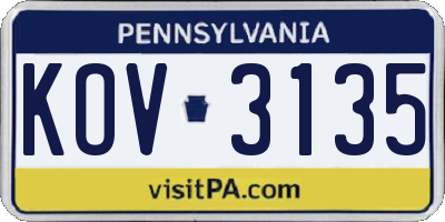 PA license plate KOV3135