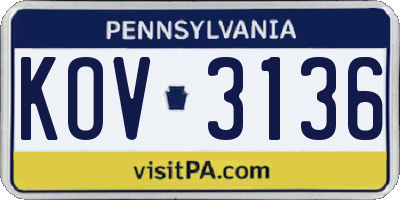 PA license plate KOV3136