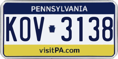 PA license plate KOV3138