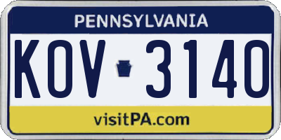 PA license plate KOV3140