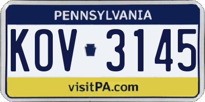 PA license plate KOV3145
