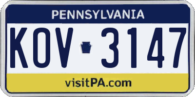 PA license plate KOV3147