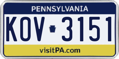 PA license plate KOV3151