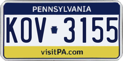 PA license plate KOV3155