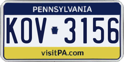 PA license plate KOV3156