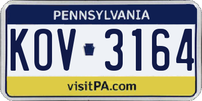 PA license plate KOV3164