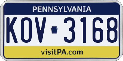 PA license plate KOV3168