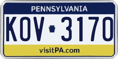 PA license plate KOV3170
