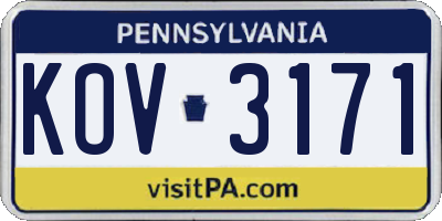 PA license plate KOV3171