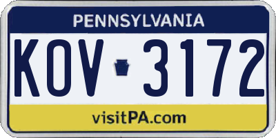PA license plate KOV3172