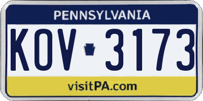 PA license plate KOV3173