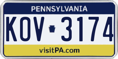 PA license plate KOV3174