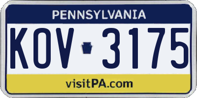 PA license plate KOV3175