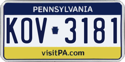 PA license plate KOV3181