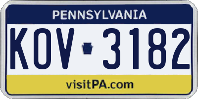 PA license plate KOV3182