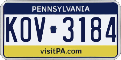 PA license plate KOV3184