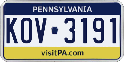 PA license plate KOV3191