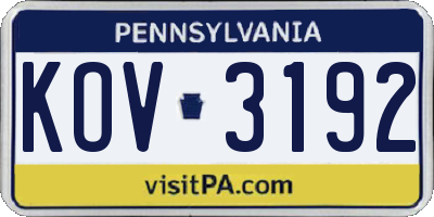 PA license plate KOV3192
