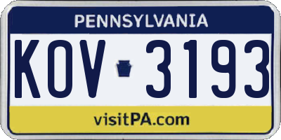 PA license plate KOV3193