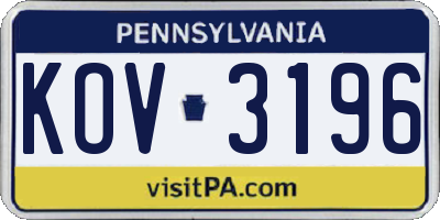 PA license plate KOV3196