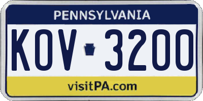 PA license plate KOV3200