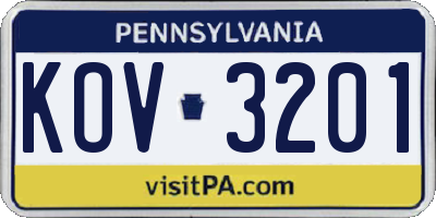 PA license plate KOV3201