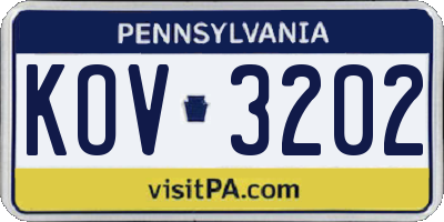 PA license plate KOV3202