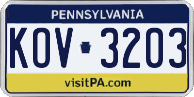PA license plate KOV3203