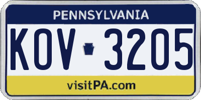 PA license plate KOV3205