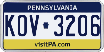 PA license plate KOV3206