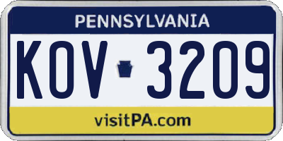 PA license plate KOV3209