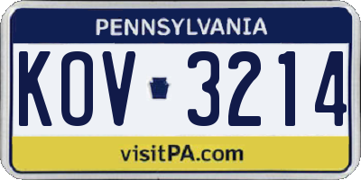 PA license plate KOV3214