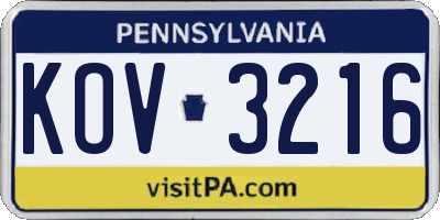 PA license plate KOV3216