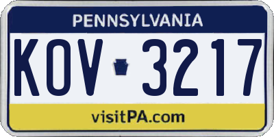 PA license plate KOV3217