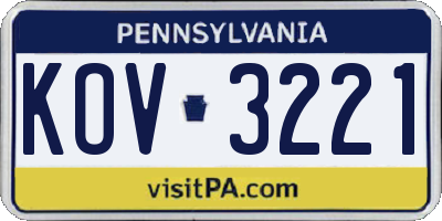 PA license plate KOV3221