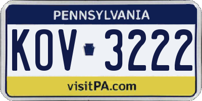 PA license plate KOV3222