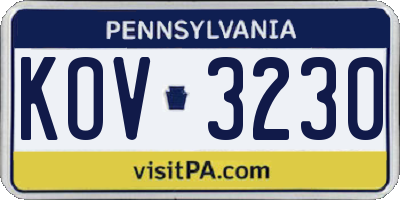 PA license plate KOV3230