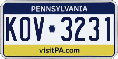 PA license plate KOV3231
