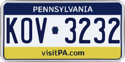 PA license plate KOV3232