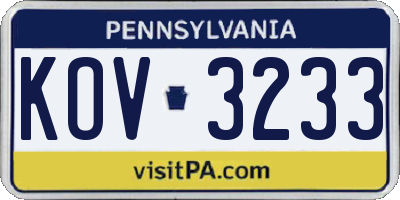PA license plate KOV3233