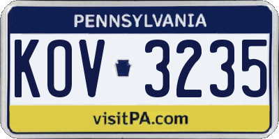 PA license plate KOV3235
