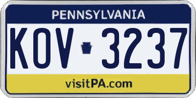 PA license plate KOV3237